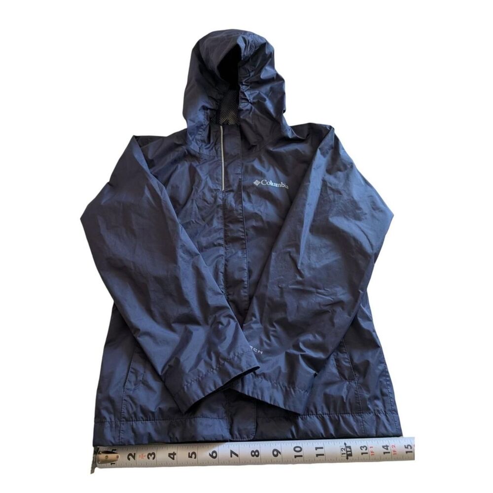 Columbia Youth Small 7/8 Hooded Rain Jacket Navy Blue Nylon Mesh Lined Gorpcore